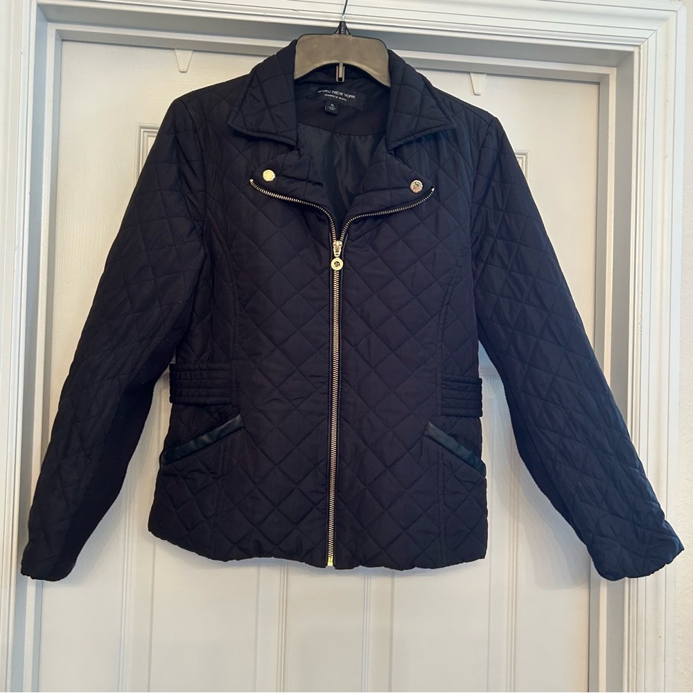 Marc New York Black Quilted Full Zip Jacket Women's Size Petite Large